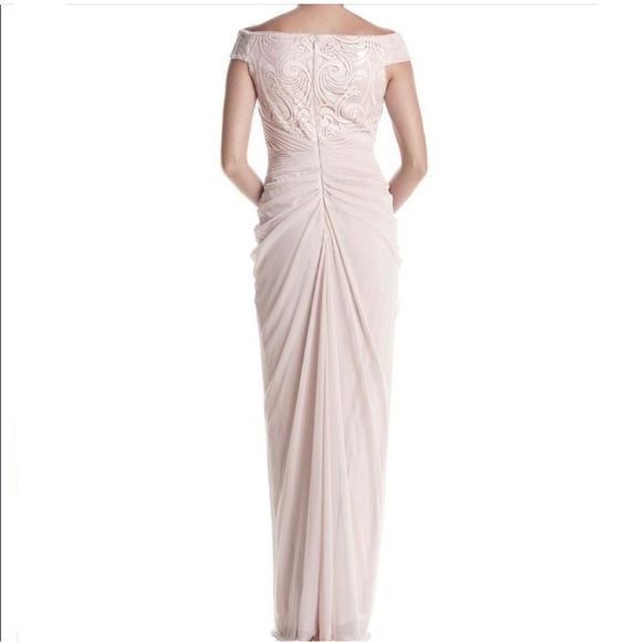 Adrianna Papel Off Shoulder Sequins Tulle Dress Size 8 Blush Pink Party Gown - Picture 5 of 16